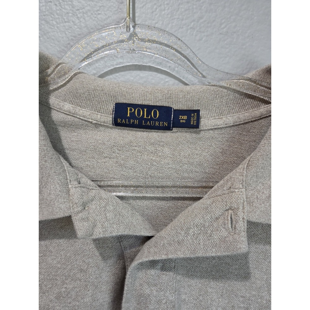 Polo Ralph Lauren Men's Solid Tan Cotton Knit Polo Shirt 2XB Big & Tall Logo - Picture 3 of 5